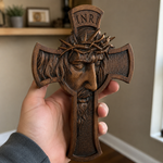 Sacred Thorn Crown Wooden Cross ✝ | Hand-Carved Beechwood Crucifix with Crown of Thorns - craftsmanship detail