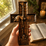 Christ Still Reaches Down – Hand-Carved Beechwood Savior Cross - product view