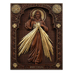 The Sacred Heart and Divine Mercy Jesus Christ Wood Wall Plaque - mokarve