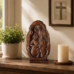 Natural Beechwood Nativity Scene Wooden Carved Plaque Tabletop Arrangement
