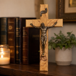 Holy City Wood Olive Wood Crucifix with Bronze Christ — Handcrafted Prayer Cross - side view