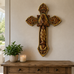 Hand-Carved Beechwood Our Lady of Guadalupe Wall Cross – Catholic Christian Home Décor