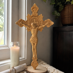 Wood carving of the Cross of the Order of Saint Benedict - with base