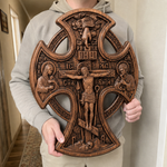 Hand-Carved Beechwood “Hand of Redemption” Crucifix | The Passion and Divine Grace of Christ