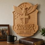 God Bless America Eagle Cross Wood Plaque - product view