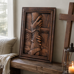 God's Redeeming Hand Beech Wood Carving Wall Decoration - size and finish detail