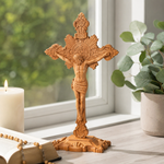 Wood carving of the Cross of the Order of Saint Benedict - with base