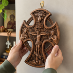 Hand-Carved Beechwood “Hand of Redemption” Crucifix | The Passion and Divine Grace of Christ
