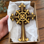 Beechwood Ornate Cross – Gold Accented Christian Wall Cross