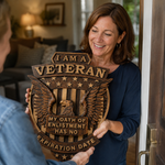 Veteran Memorial Plaque: "I Am A Veteran - My Enlistment Oath Has No Expiration Date" - side view