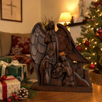 Hand-Carved Holy Family & Guardian Angel Solid Wood Statue: A Faith Artwork Anchoring Divine Blessings for Your Home