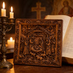 Handcarved Beechwood Nativity Scene Relief: Let Christmas’ Quiet Truth Settle in Your Home for Christian home decor and prayer spaces