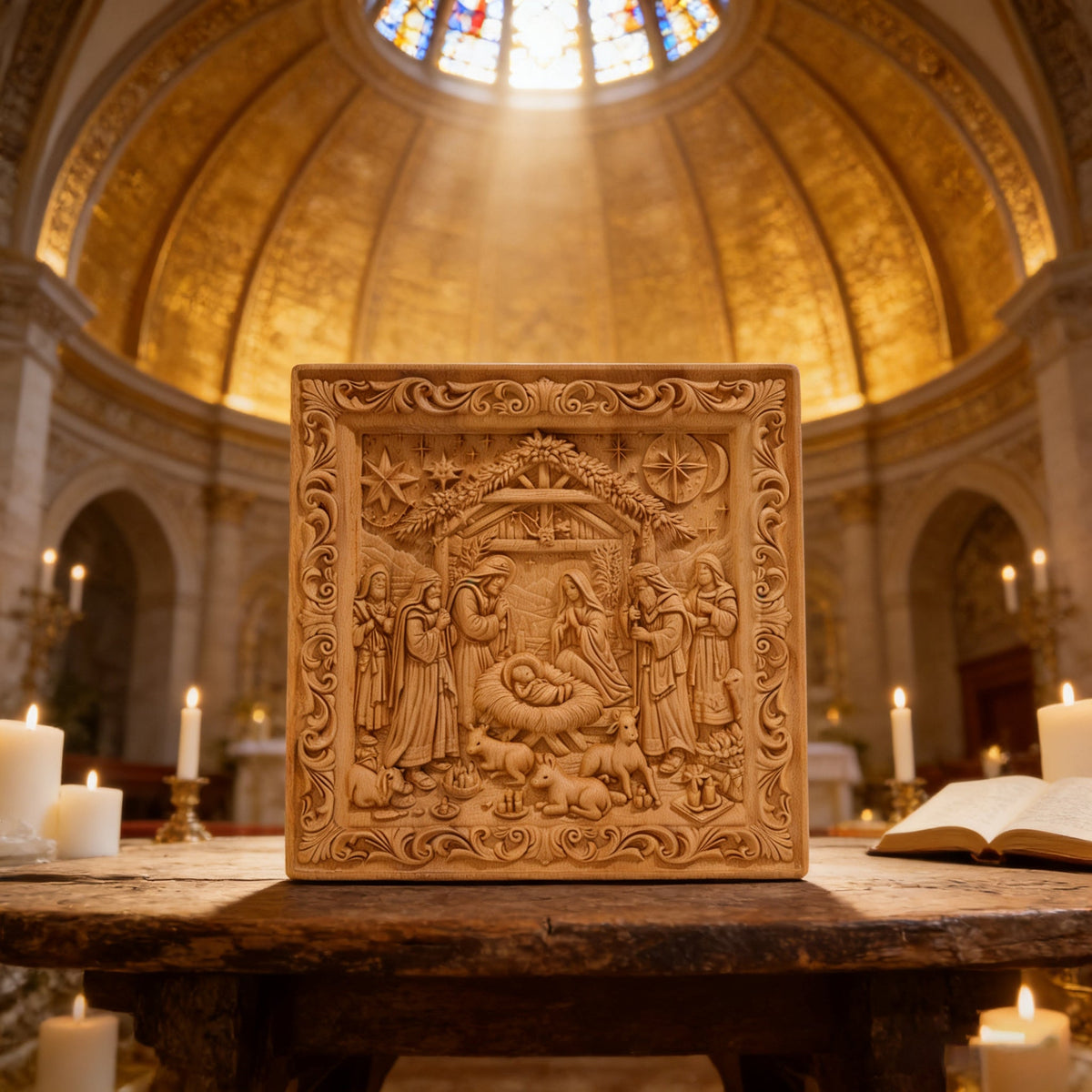 Handcarved Beechwood Nativity Scene Relief: Let Christmas’ Quiet Truth Settle in Your Home - size and finish detail