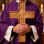 "Jesus with the Crown of Thorns" Beechwood Cross Wall Hanging - design detail