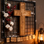 "Jesus with the Crown of Thorns" Beechwood Cross Wall Hanging - craftsmanship detail