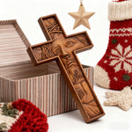 "Jesus with the Crown of Thorns" Beechwood Cross Wall Hanging - gift presentation