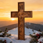 "Jesus with the Crown of Thorns" Beechwood Cross Wall Hanging - size and finish detail