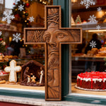 "Jesus with the Crown of Thorns" Beechwood Cross Wall Hanging - side view