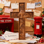 "Jesus with the Crown of Thorns" Beechwood Cross Wall Hanging - design detail