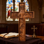 "Jesus with the Crown of Thorns" Beechwood Cross Wall Hanging for Christian home decor and prayer spaces