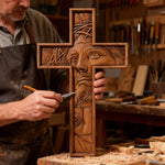 "Jesus with the Crown of Thorns" Beechwood Cross Wall Hanging - product view