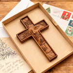 "Jesus with the Crown of Thorns" Beechwood Cross Wall Hanging - design detail