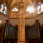 "Jesus with the Crown of Thorns" Beechwood Cross Wall Hanging - side view