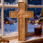 "Jesus with the Crown of Thorns" Beechwood Cross Wall Hanging - craftsmanship detail