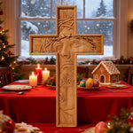 "Jesus with the Crown of Thorns" Beechwood Cross Wall Hanging - gift presentation