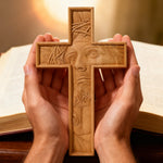 "Jesus with the Crown of Thorns" Beechwood Cross Wall Hanging - gift presentation