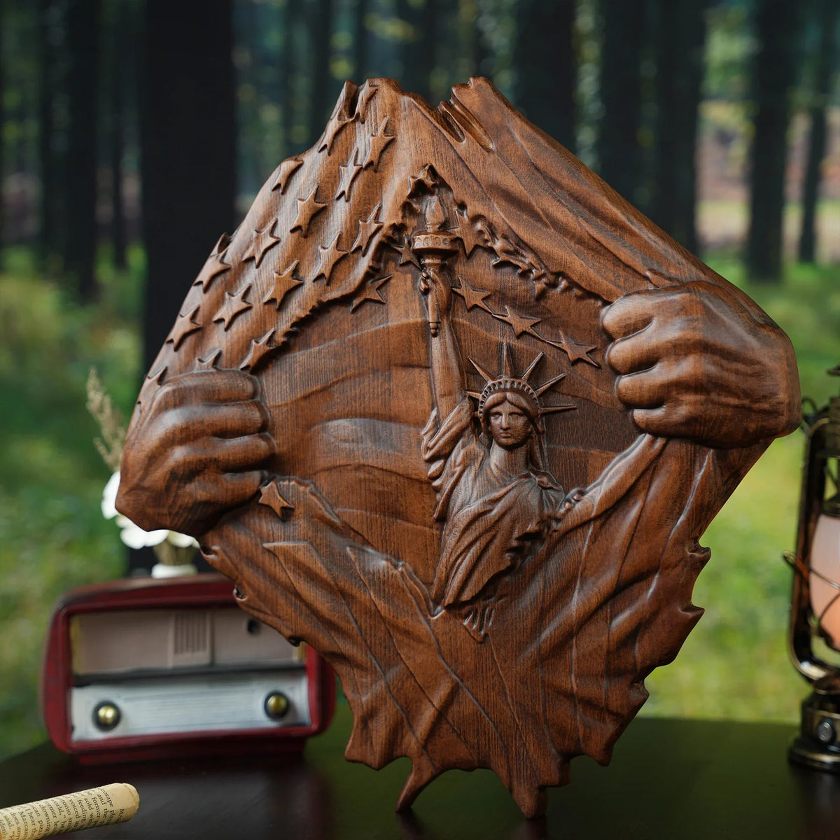 Lady Liberty Wall Decor Art Wood Sculpture wooden home decor product image