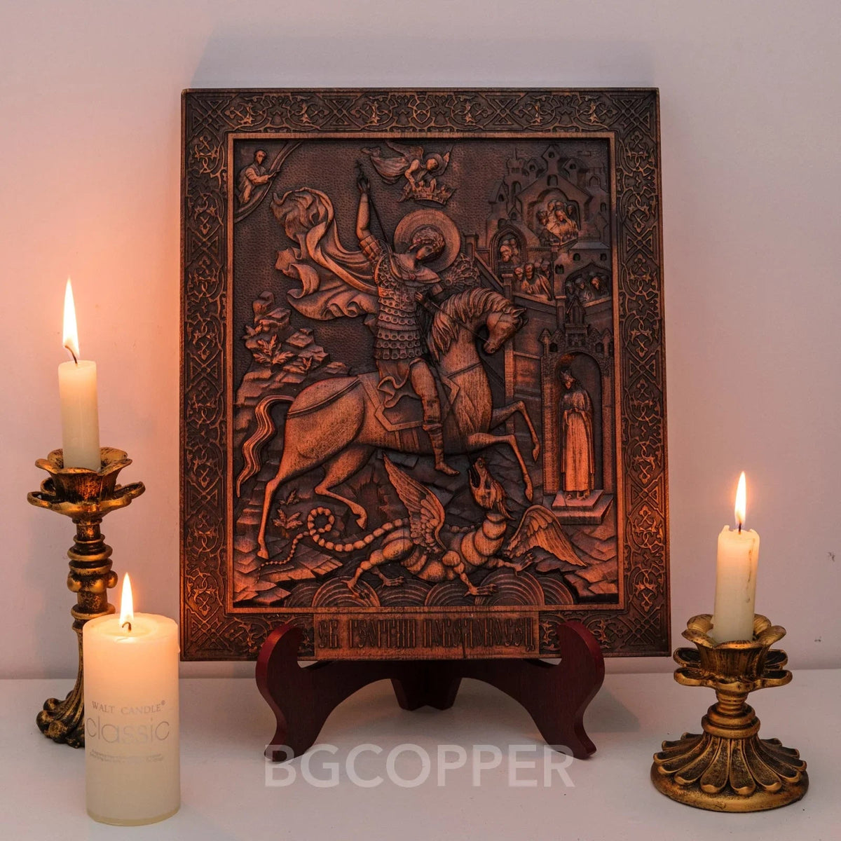 Saint George Wood carved icon of the Victorious Wooden carved icon Gift for family Carved Wooden gift Christian icon - mokarve