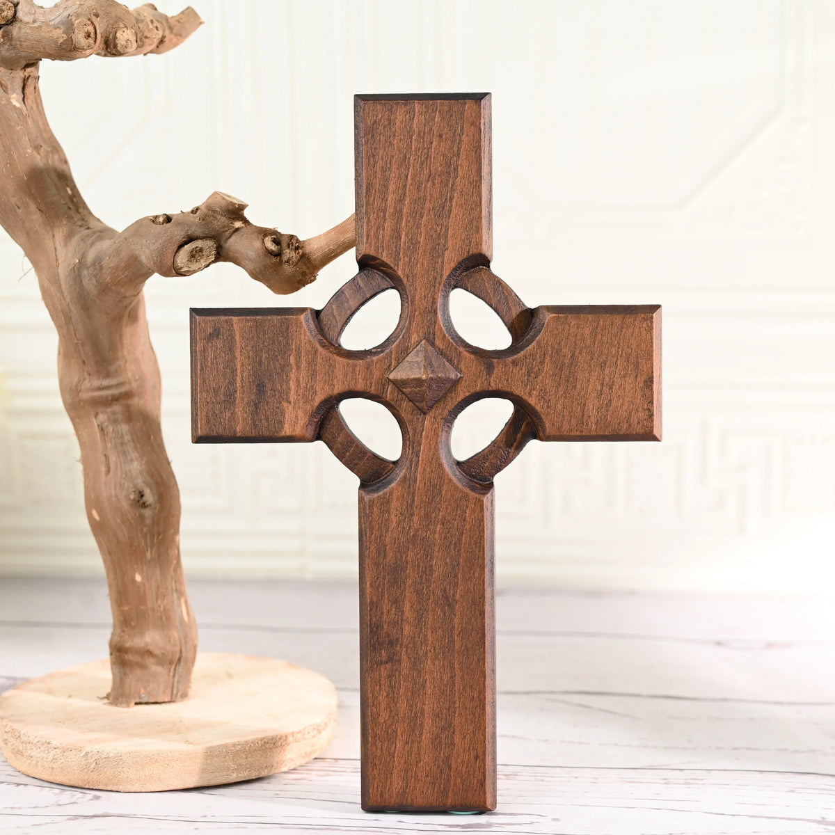 Irish Celtic Cross Wooden Hand Carved Cross for Wall Decor, Religious Gift Cross - mokarve