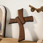 Minimalist Twist Wooden Hand Carved Cross for Wall Decor, Religious Gift Cross - mokarve