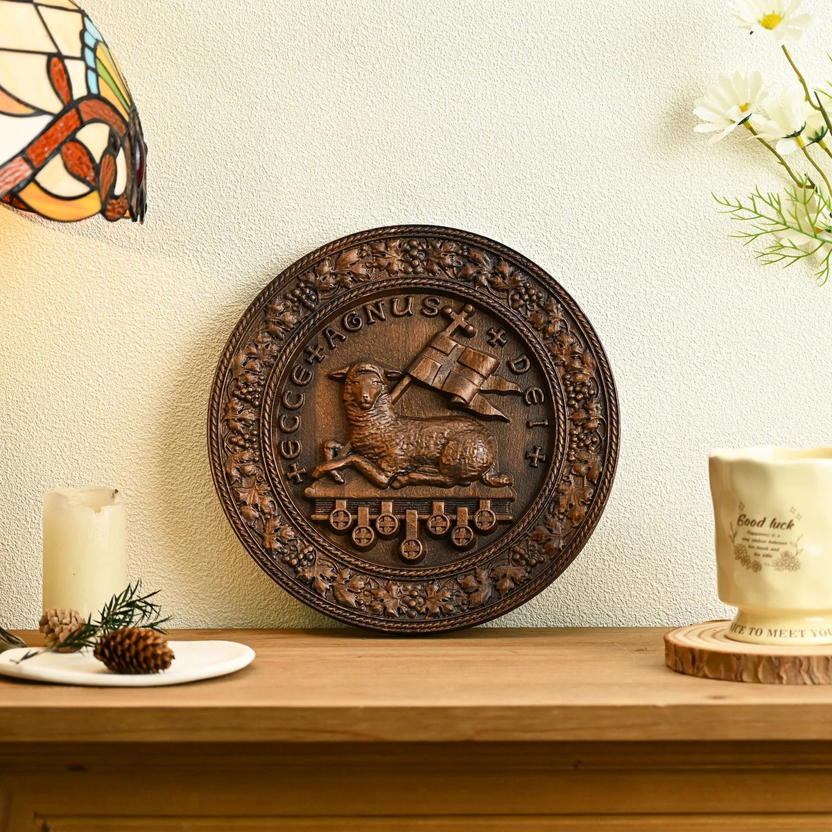Lamb of God Round Wooden Sculpture wooden home decor product image