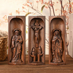 Beech Wood Holy Family Altar Decor - Handcrafted Christian Prayer Desktop Gift - mokarve