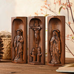 Beech Wood Holy Family Altar Decor - Handcrafted Christian Prayer Desktop Gift - mokarve