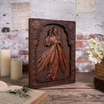 The Sacred Heart and Divine Mercy Jesus Christ Wood Wall Plaque - mokarve