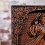 The Sacred Heart and Divine Mercy Jesus Christ Wood Wall Plaque - mokarve