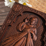 The Sacred Heart and Divine Mercy Jesus Christ Wood Wall Plaque - mokarve
