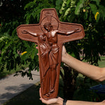 Red-brown The Unity Cross carving wood Schoenstatt - Sorrowful Mother/Passion Crucifix - mokarve