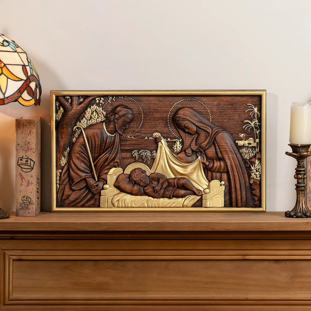 Nativity Scene Wood Carved Plaque, Religious Wall Decor, Christmas Gift - mokarve