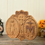 Miraculous Medal Wood Carving Decor - Medal of Our Lady of Graces - mokarve
