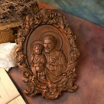 Saint Joseph Wood Carved Religious icon Fatehrs day Christian gift Wall Hanging Art Work gift ideas Birthday Gifts - mokarve