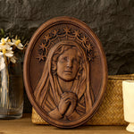 Our Lady in Tears and Prayer with a Nine-Star Halo — Hand-Carved Beechwood Statue - Christian gift presentation