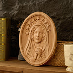 Our Lady in Tears and Prayer with a Nine-Star Halo — Hand-Carved Beechwood Statue - size and finish detail