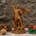 Boxwood Archangel Michael Carving: A Christmas Gift of Divine Protection - side view