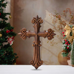 Ornate Wooden Cross - Carved from natural wood - gift presentation
