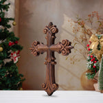 Ornate Wooden Cross - Carved from natural wood - craftsmanship detail
