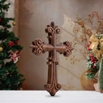 Ornate Wooden Cross - Carved from natural wood - side view